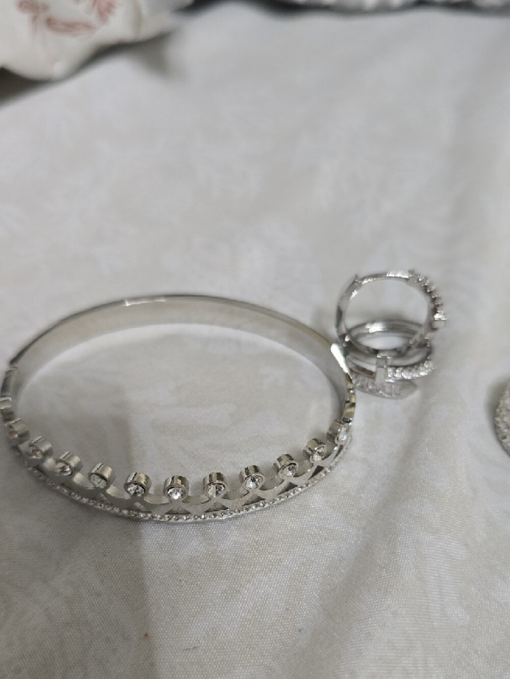 Silver Crystal Crown Bangle Set - Picture 3 of 5